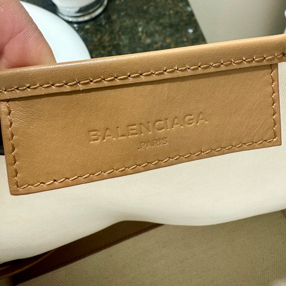 BALENCIAGA  Cabas S Hand Tote Bag Pouch Canvas Leather Camel Brown - Picture 14 of 15